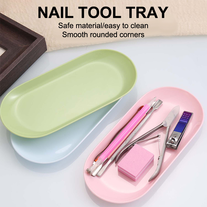 Nail Art Zone - Z. ถาดเก็บเครื่องสำอางพลาสติก ถาดอุปกรณ์ทำเล็บ ถาดใส่เครื่องมือทำเล็บรูปวงรี ถาดเก็บแหนบทำเล็บ ถาดใส่เล็บปลอม