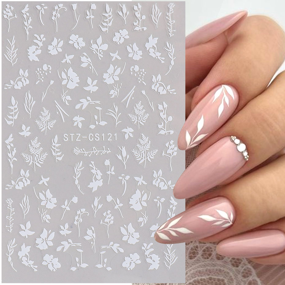 Nail Art Simple Elegant - 2pcs 3D ดอกไม้ที่เรียบง่าย Leaf สติกเกอร์เล็บ Elegant
