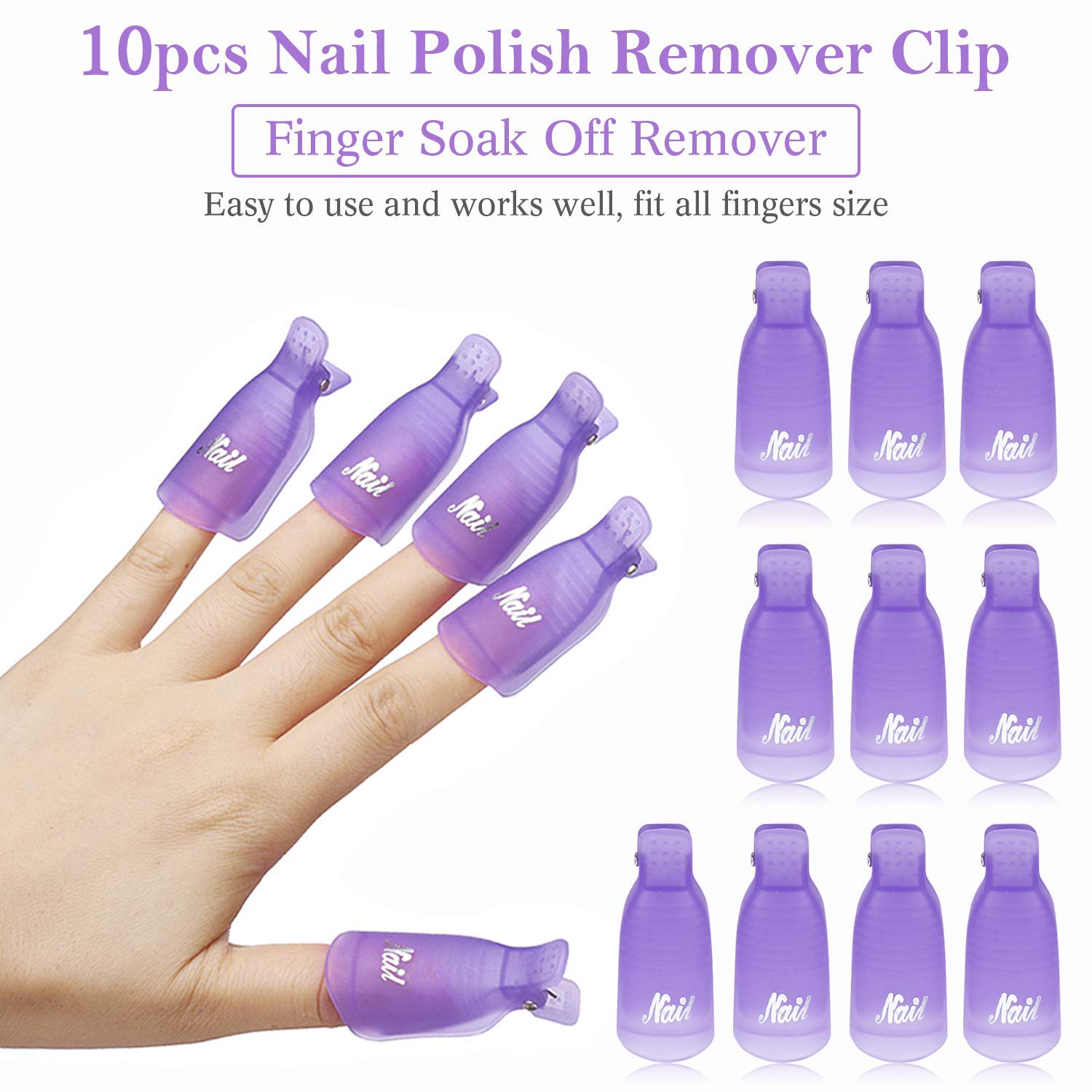 Nail Art Halal - คลิปหนีบเล็บพลาสติก 10 ชิ้น สำหรับแช่ล้างเจลยูวี ถอดเล็บปลอม อุปกรณ์สำหรับถอดเล็บ