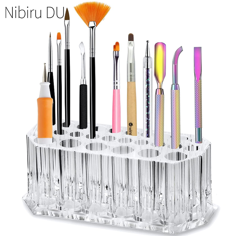 Nail Art Vector - 26 หลุมแปรงเล็บอะคริลิคOrganizerเล็บชุดเครื่องมือแต่งหน้าเครื่องสําอางปากกาผู้ถือจอแสดงผลผู้ถือแสดงชั้นวาง