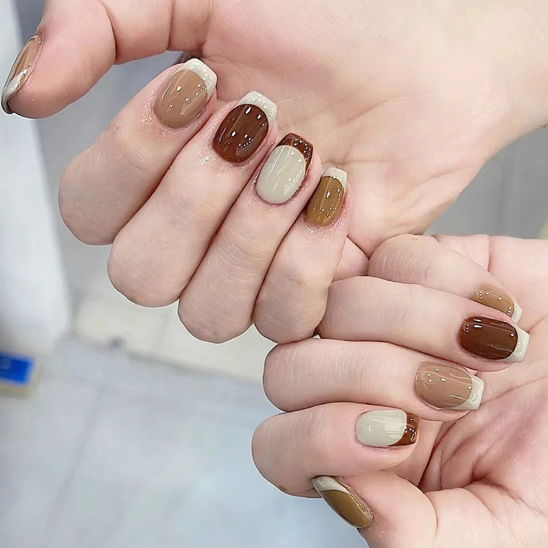 24 ชิ้นคาราเมลสีน้ําตาล Ombre  - Nail Art Simple Elegant บทวิจารณ์และราคา