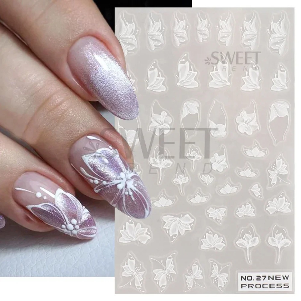 ลูกไม้สีขาวดอกไม้เล็บสติกเกอร์ - Nail Art Simple Elegant บทวิจารณ์และราคา