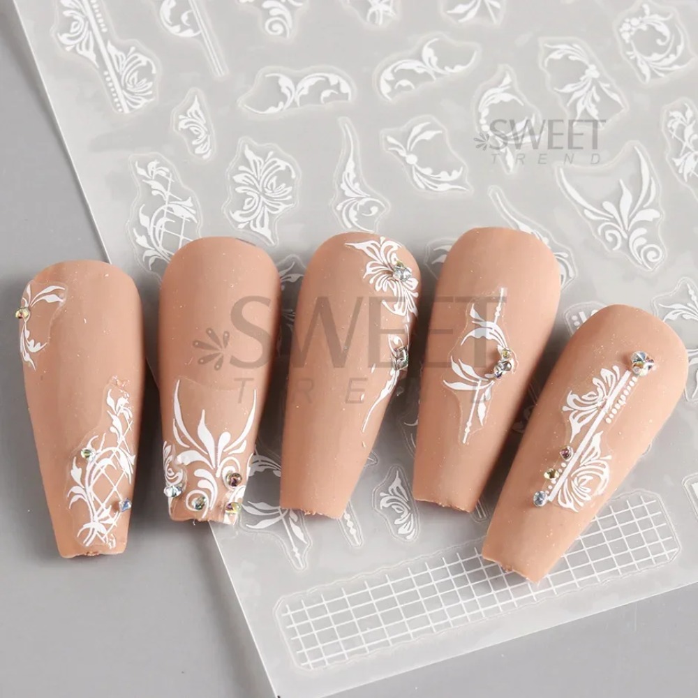 ลูกไม้สีขาวดอกไม้เล็บสติกเกอร์ - Nail Art Simple Elegant บทวิจารณ์และราคา