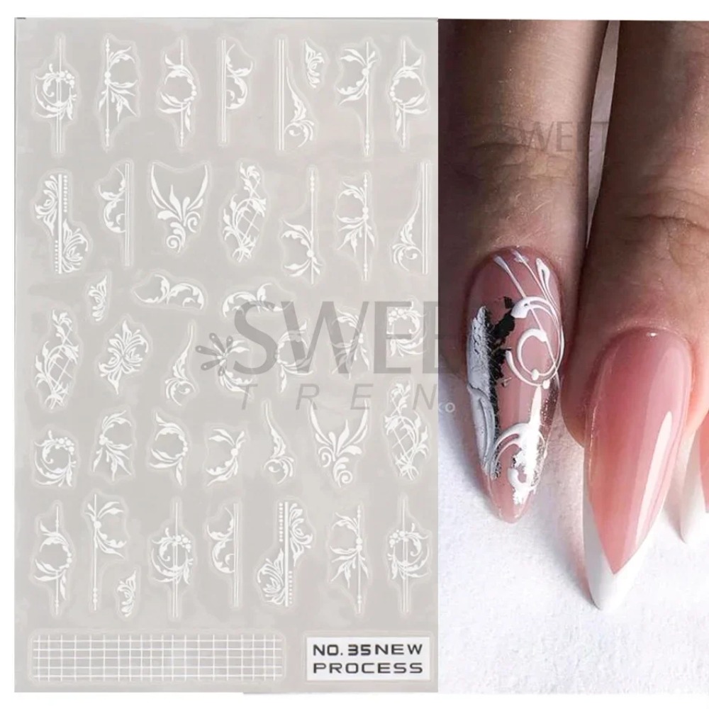 ลูกไม้สีขาวดอกไม้เล็บสติกเกอร์ - Nail Art Simple Elegant บทวิจารณ์และราคา