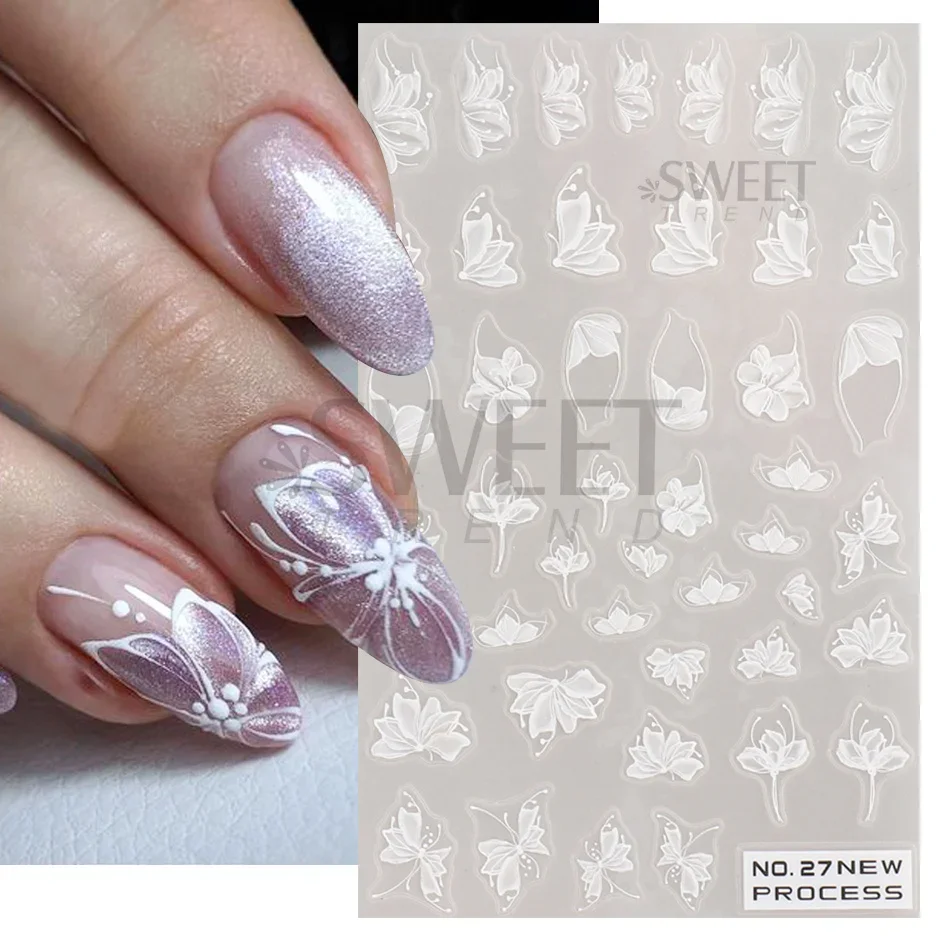 ลูกไม้สีขาวดอกไม้เล็บสติกเกอร์ - Nail Art Simple Elegant บทวิจารณ์และราคา