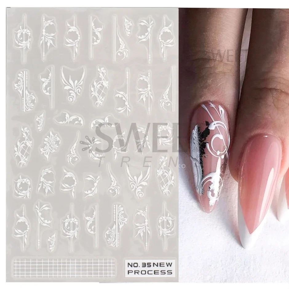 ลูกไม้สีขาวดอกไม้เล็บสติกเกอร์ - Nail Art Simple Elegant บทวิจารณ์และราคา