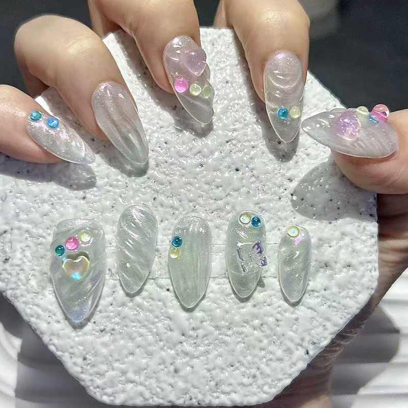 ทําด้วยมือกดบนเล็บสั้นอัลมอนด์ - Nail Art Simple Elegant บทวิจารณ์และราคา
