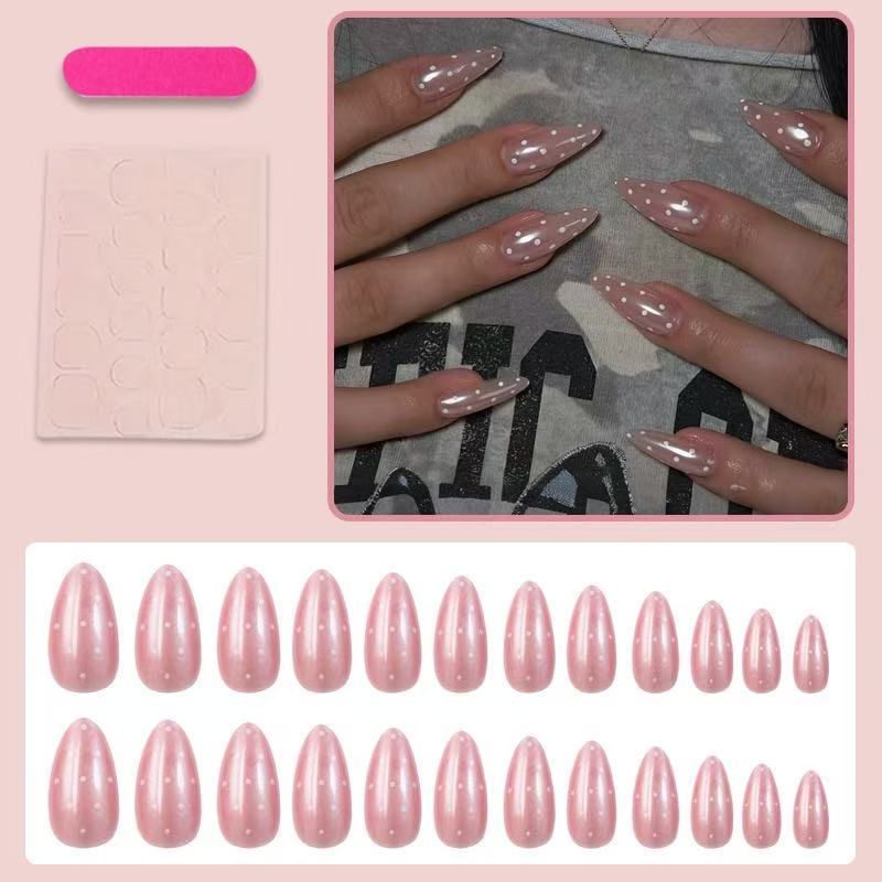 24 ชิ้น เล็บปลอมลายจุดสีขาวนู้ - Nail Art Simple Elegant บทวิจารณ์และราคา